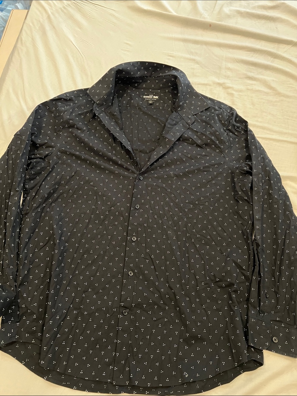 Calvin Klein Men's Black Button-Down Shirt with White Micro Dot Pattern